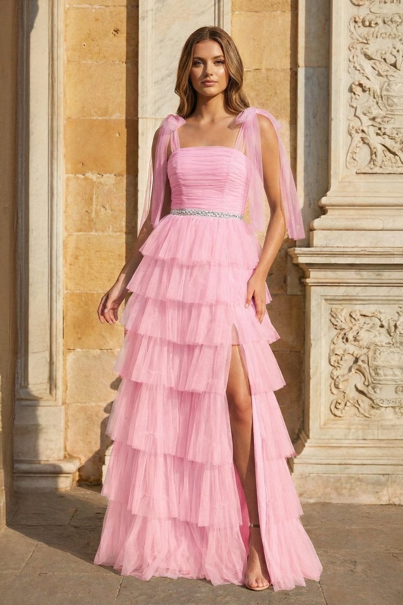 Light Blue Pleated Ruffle Mother of the Bride Dress with Bow Tie Straps - Curvevia