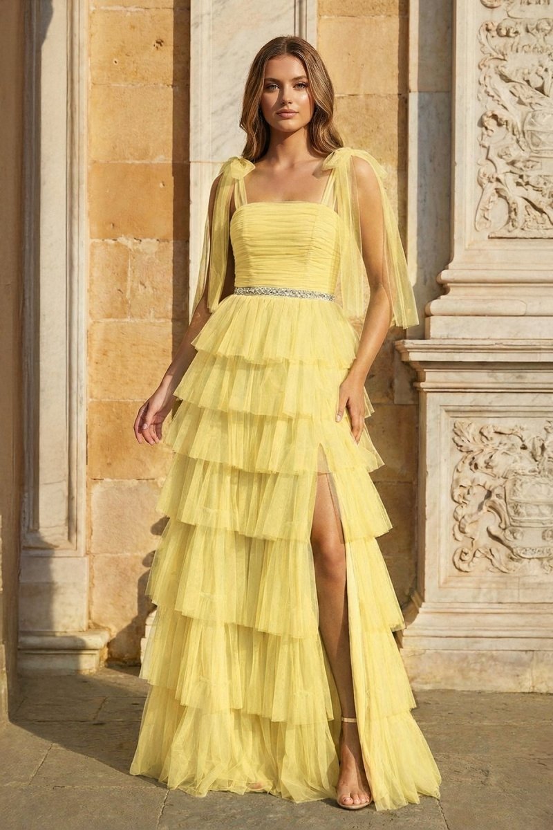 Light Blue Pleated Ruffle Mother of the Bride Dress with Bow Tie Straps - Curvevia