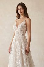 Exquisite A-Line V Neck Lace Boho Wedding Dresses - Curvevia