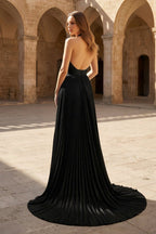 A-Line Halter Backless Pleated Blue Chiffon Long Prom Dresses - Curvevia