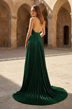 A-Line Halter Backless Pleated Blue Chiffon Long Prom Dresses - Curvevia