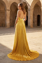 A-Line Halter Backless Pleated Blue Chiffon Long Prom Dresses - Curvevia