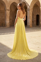 A-Line Halter Backless Pleated Blue Chiffon Long Prom Dresses - Curvevia