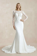 Mermaid White Lace Appliques Beaded Wedding Dress - Curvevia