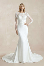 Mermaid White Lace Appliques Beaded Wedding Dress - Curvevia