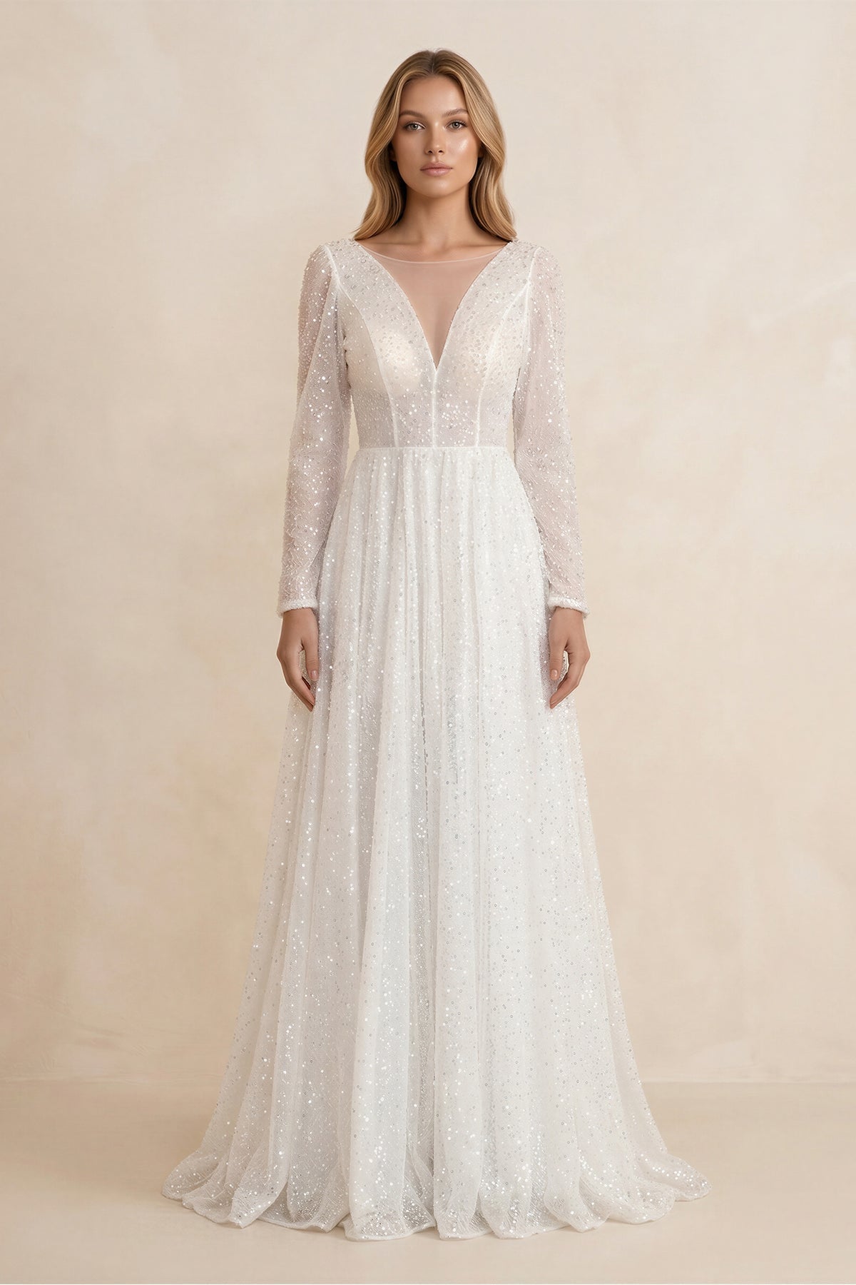 Bohemian A-Line Sparkly Sequined Luxury Wedding Dresses - Curvevia