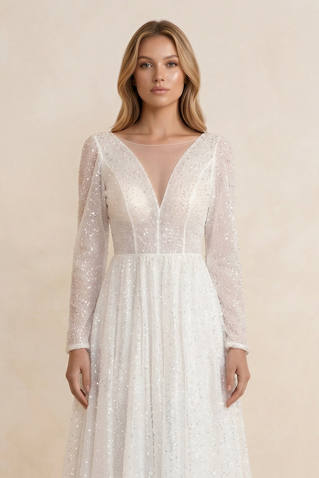 Bohemian A-Line Sparkly Sequined Luxury Wedding Dresses - Curvevia