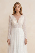 Bohemian A-Line Sparkly Sequined Luxury Wedding Dresses - Curvevia
