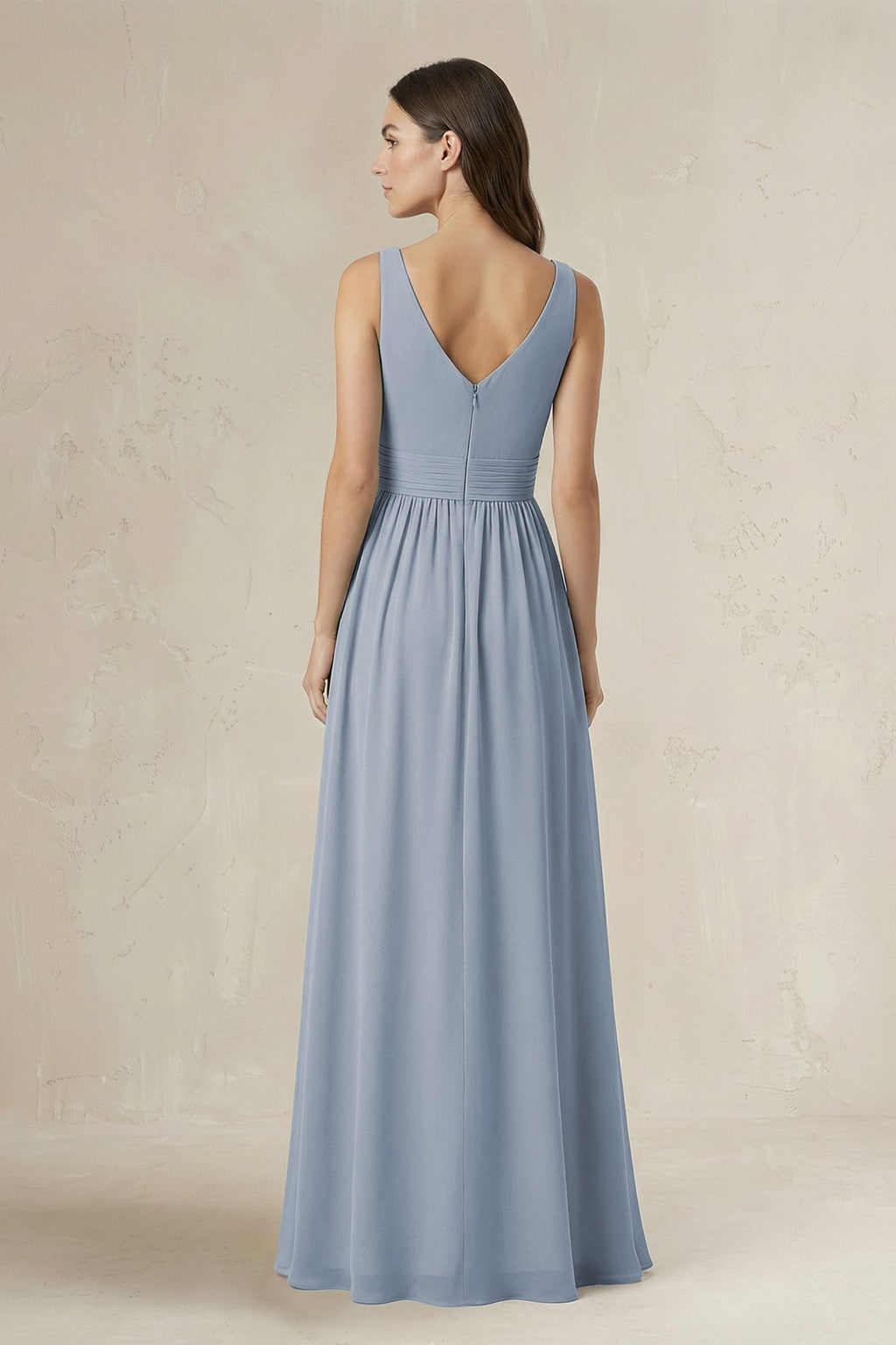 Illusion V-Neck A-Line Ruched Bridesmaid Dress in Twilight - Curvevia