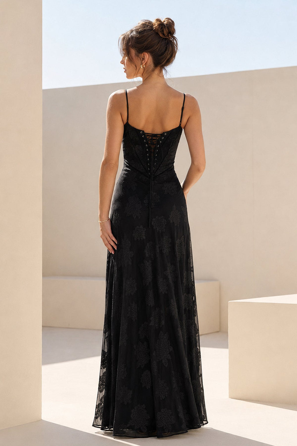 Pink Sheath Satin Floral Spaghetti Straps Long Evening Dress - Curvevia
