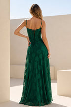 Pink Sheath Satin Floral Spaghetti Straps Long Evening Dress - Curvevia