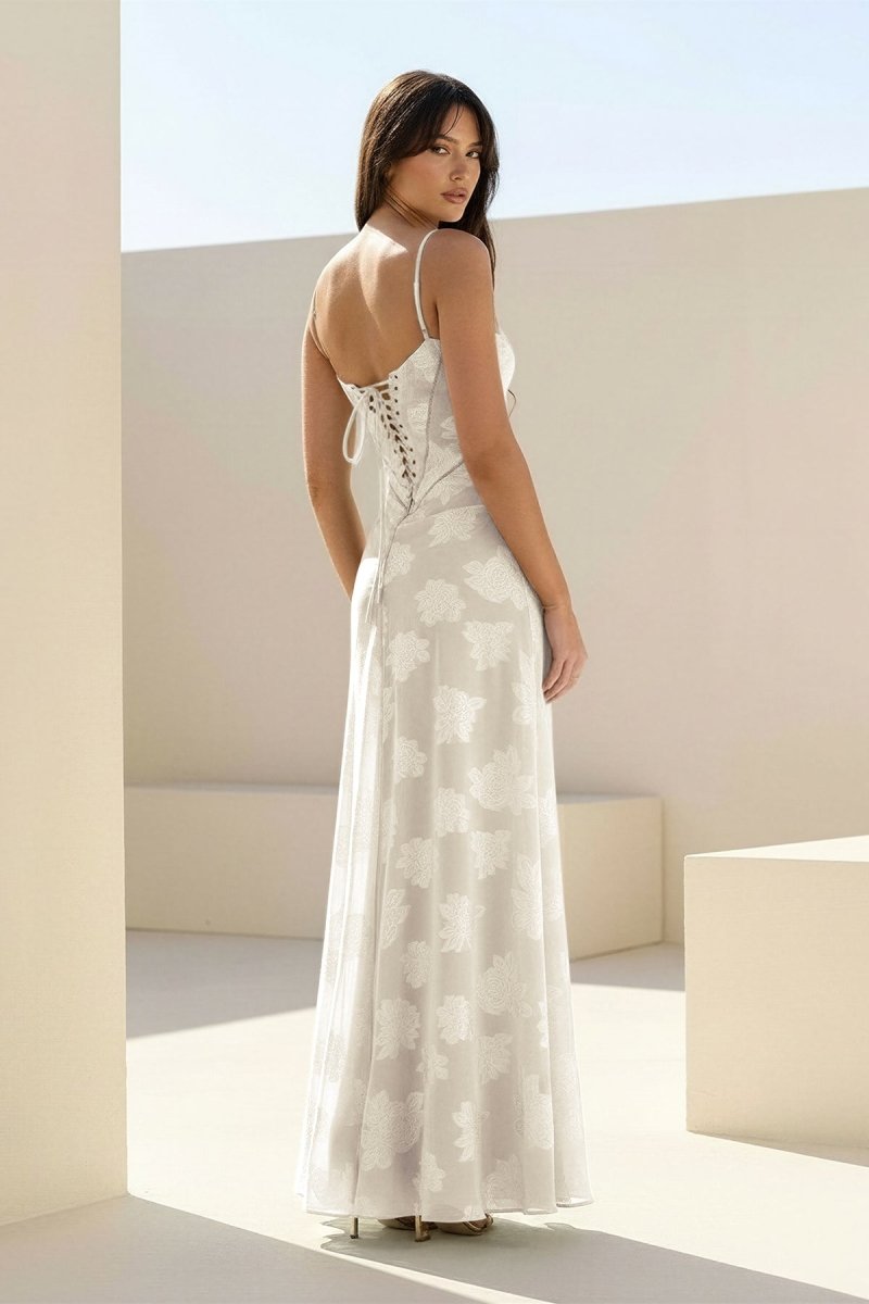 Pink Sheath Satin Floral Spaghetti Straps Long Evening Dress - Curvevia