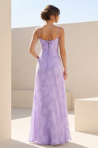 Pink Sheath Satin Floral Spaghetti Straps Long Evening Dress - Curvevia