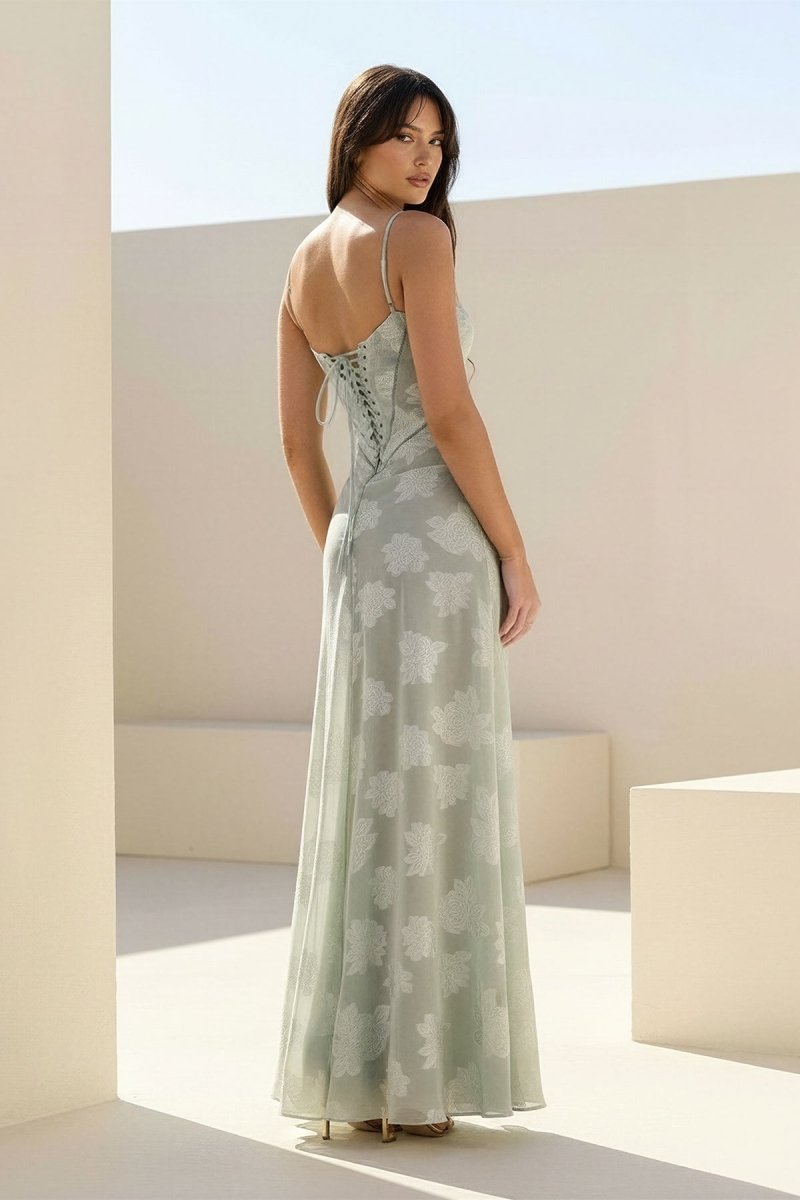 Pink Sheath Satin Floral Spaghetti Straps Long Evening Dress - Curvevia