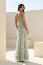 Pink Sheath Satin Floral Spaghetti Straps Long Evening Dress - Curvevia