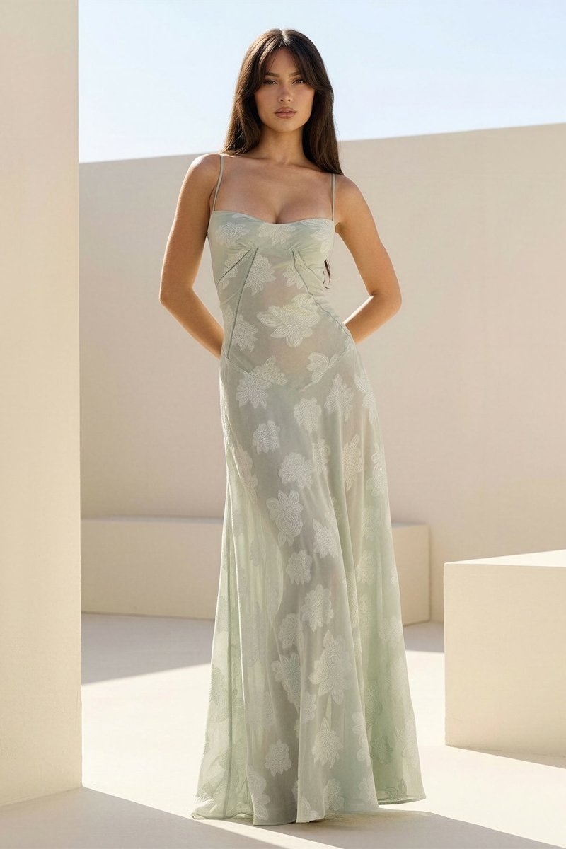 Pink Sheath Satin Floral Spaghetti Straps Long Evening Dress - Curvevia