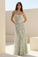 Pink Sheath Satin Floral Spaghetti Straps Long Evening Dress - Curvevia