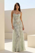 Pink Sheath Satin Floral Spaghetti Straps Long Evening Dress - Curvevia