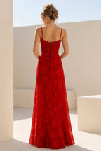 Pink Sheath Satin Floral Spaghetti Straps Long Evening Dress - Curvevia