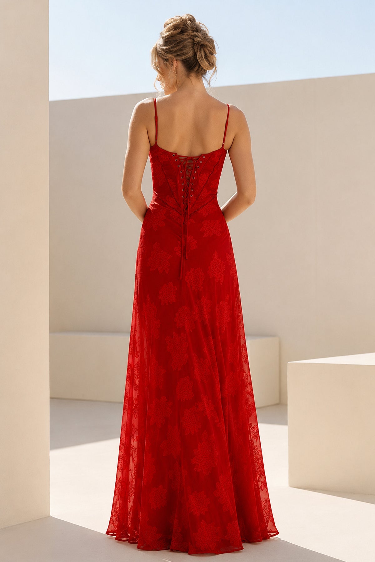 Pink Sheath Satin Floral Spaghetti Straps Long Evening Dress - Curvevia
