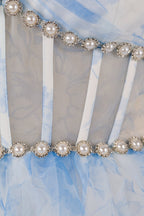 Pink A Line Floral Tulle Halter Long Wedding Guest Dress with Ruffles and Beading - Curvevia