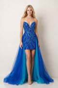 Royal Blue - Sheath V Neck Sequined Mini Homecoming Dresses with Train - Curvevia