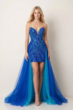 Royal Blue - Sheath V Neck Sequined Mini Homecoming Dresses with Train - Curvevia