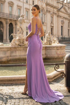 Mermaid Spaghetti Straps Red Beaded Long Evening Dress with Slit - Curvevia