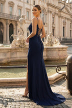 Mermaid Spaghetti Straps Red Beaded Long Evening Dress with Slit - Curvevia
