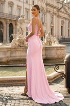 Mermaid Spaghetti Straps Red Beaded Long Evening Dress with Slit - Curvevia