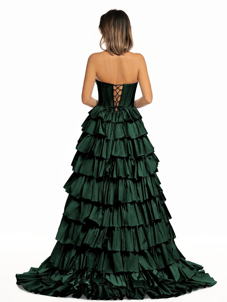 Halter A-Line Blue Satin Long Ruffled Prom Dress With Slit - Curvevia