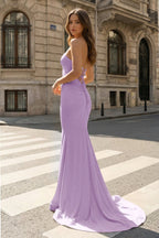 Yellow Sweetheart Mermaid Satin Long Prom Dresses With Cutout - Curvevia