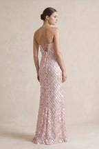 Pink Sheath Sweetheart Long Prom Dresses with Sequins - Curvevia