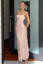 Pink Sheath Sweetheart Long Prom Dresses with Sequins - Curvevia