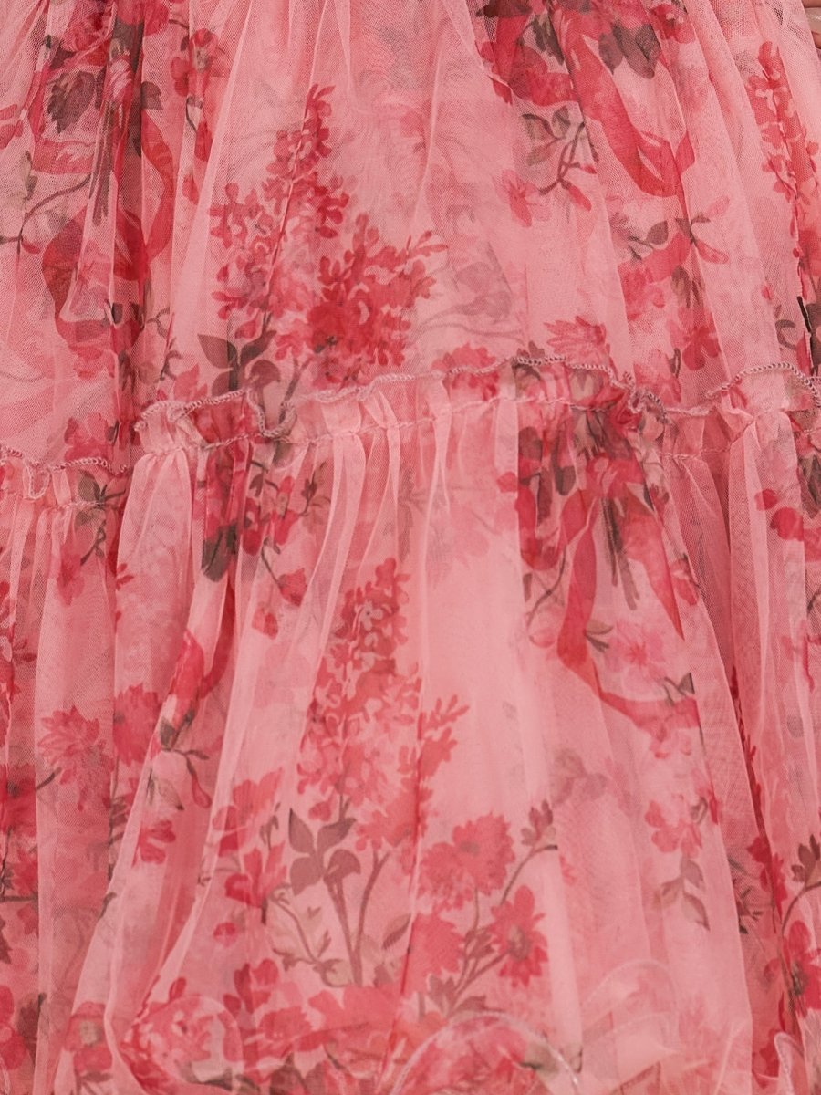 Pink Strapless A-Line Floral Short Wedding Guest Dress With Ruffles - Curvevia