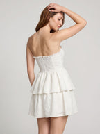 Ivory Chiffon A-Line Sweetheart Back Zip Short Dress with Tiered Ruffles - Curvevia