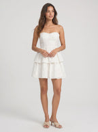 Ivory Chiffon A-Line Sweetheart Back Zip Short Dress with Tiered Ruffles - Curvevia