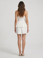 Ivory Chiffon A-Line Sweetheart Back Zip Short Dress with Tiered Ruffles - Curvevia