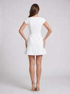 Ivory Satin A-Line Square Neck Back Zip Short Dress with Bubble Hem - Curvevia