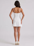 Ivory Matte Satin A-Line Sweetheart Back Zip Short Dress with Seam Detail - Curvevia