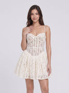 Ivory Lace A-Line Sweetheart Back Zip Short Dress with Ruffle Trim - Curvevia
