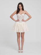 Ivory Lace A-Line Sweetheart Back Zip Short Dress with Ruffle Trim - Curvevia