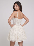 Ivory Lace A-Line Sweetheart Back Zip Short Dress with Ruffle Trim - Curvevia