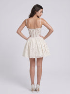 Ivory Lace A-Line Sweetheart Back Zip Short Dress with Ruffle Trim - Curvevia