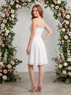 Ivory Lace A-Line Square Neck Back Zip Mini Dress with Floral Lace Overlay - Curvevia