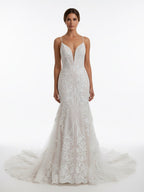 Ivory Mermaid Spaghetti Straps Backless Long Lace Wedding Dress - Curvevia