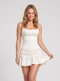 Ivory Satin A-Line Scoop Neck Criss-Cross Straps Short Dress with Ruffle Hem - Curvevia