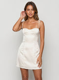 Ivory Satin A-Line Sweetheart Side Zip Short Dress with Spaghetti Straps - Curvevia