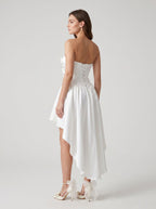 Ivory Satin A-Line Sweetheart Lace-up Asymmetrical Dress with a Bow - Curvevia