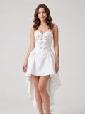 Ivory Satin A-Line Sweetheart Lace-up Asymmetrical Dress with a Bow - Curvevia
